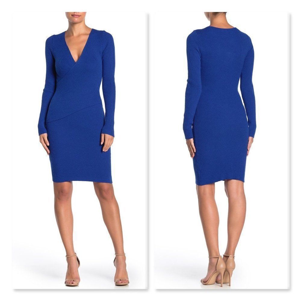 Free Press Rib Knit Wrap Dress in Blue